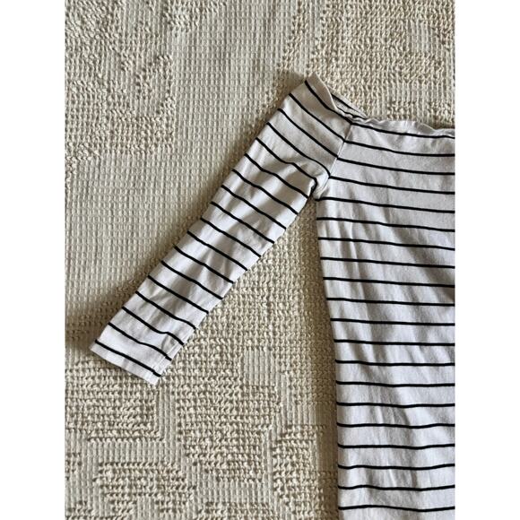 Express One Eleven Black and White Striped Body Suit Boat Neck Pre-Owned - Picture 9 of 11